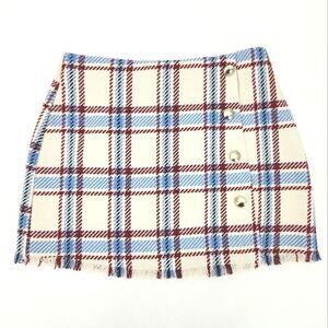 Forever 21 Faux Wrap Mini Skirt Size Small Plaid Check Wool Blend Light Academia